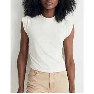 Madewell Top Side-Cinch Muscle Tee Slim Fit Cotton Blend Jersey White NWT Small